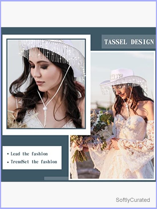Bride Cowgirl Hat Set with Rhinestone Tassels & Sash for Bachelorette Party main image 6